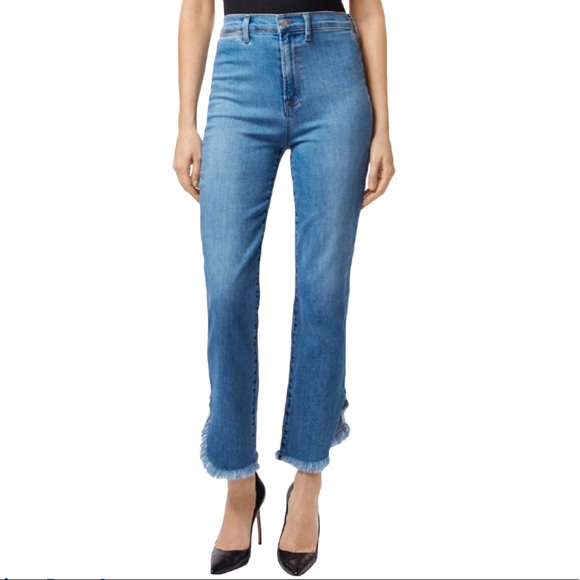 J Brand Denim - J Brand Jeans High Rise Sawyer Stovepipe Raw Hem Fringe Flat Front